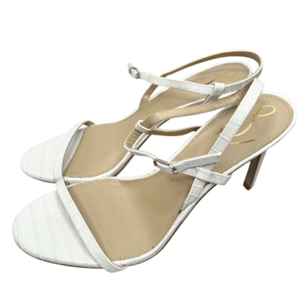 Sam Edelman Sandals Womens Size‎ 8 White Croc Embossed Faux Leather Beachy Heels